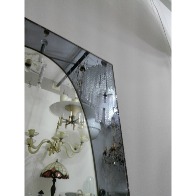 Vintage abgeschrägter Spiegel aus Karamellglas und vernickelten Messingschraubenköpfen von Veca, Italien 1960