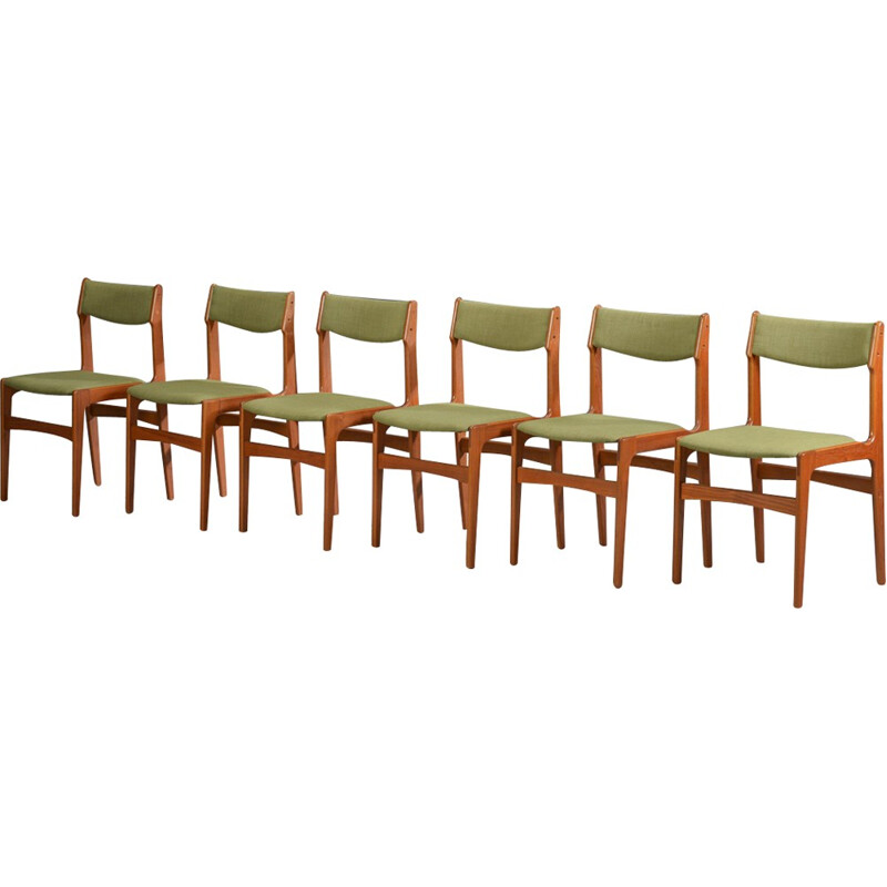 Set of 6 vintage green chairs in teak by Erik Buck - 1960s