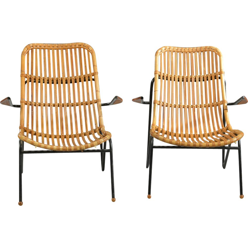 Set of 2 vintage Bamboo armchairs by Laurids Lønborg - 1960s