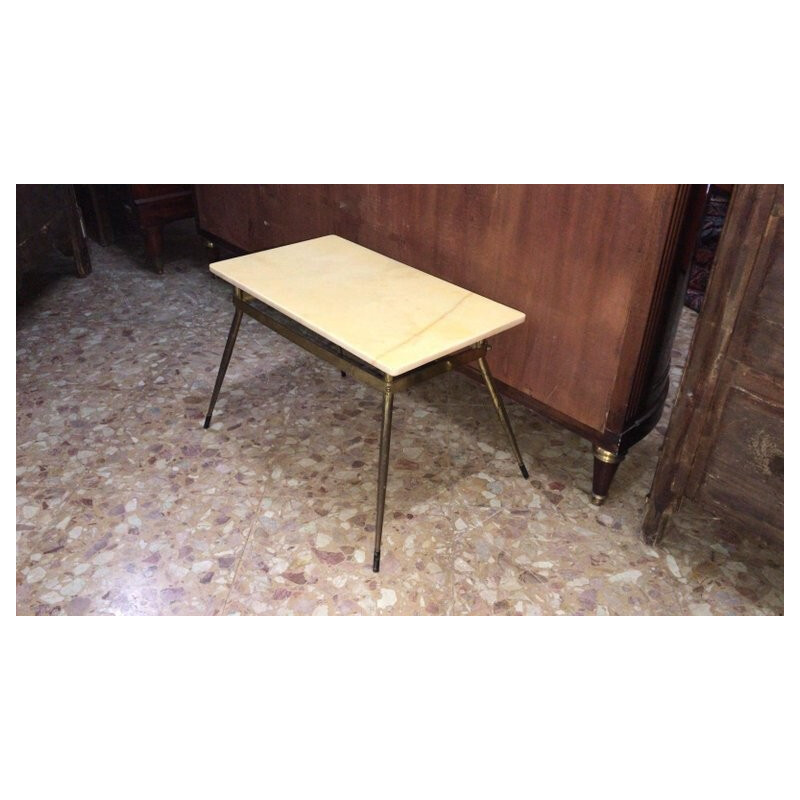 Low table coffee table with marble-style rectangular top and iron structure - 1950s