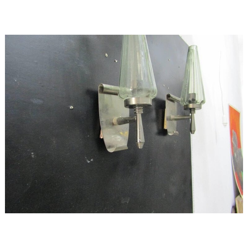 Set 2 vintage wall lamps in bent Metal & glass - 1950s