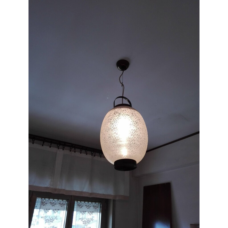 Vintage Italiaanse hanglamp van messing en glas - 1950