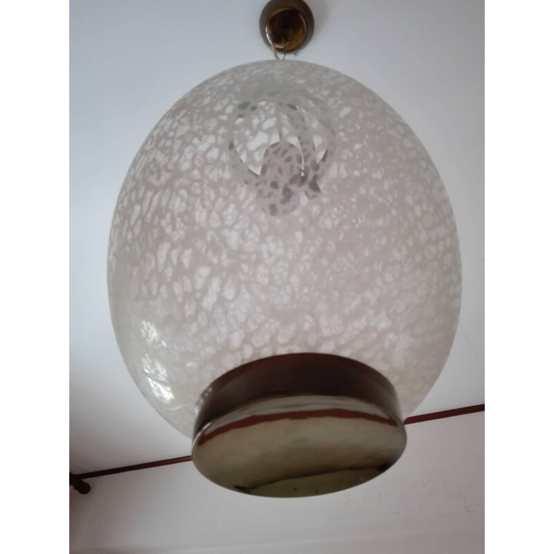 Vintage Italiaanse hanglamp van messing en glas - 1950