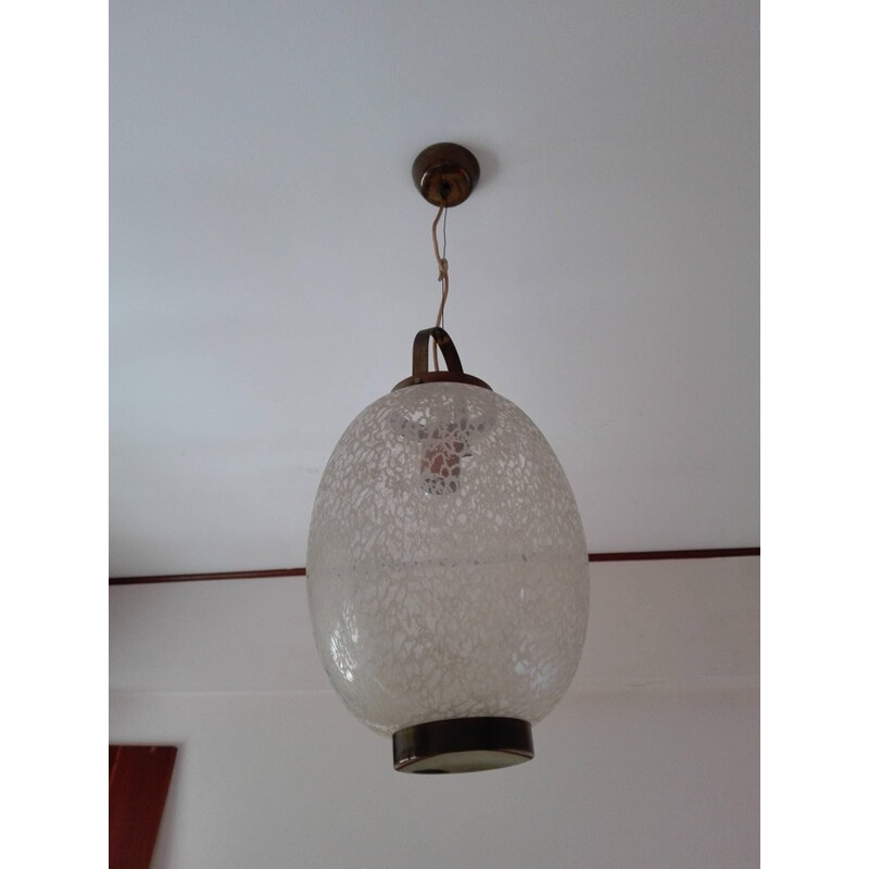 Lámpara de suspensión italiana de latón y cristal - 1950