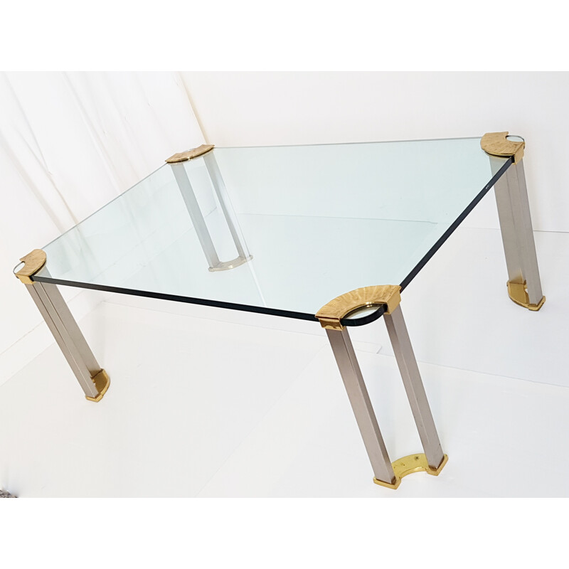 Coffee table in brass, steel and glass - 1970s