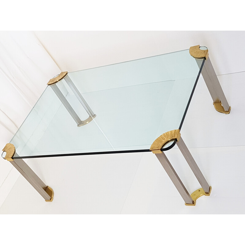 Coffee table in brass, steel and glass - 1970s