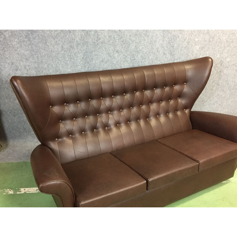 French vintage sofa in brown skaï - 1970s