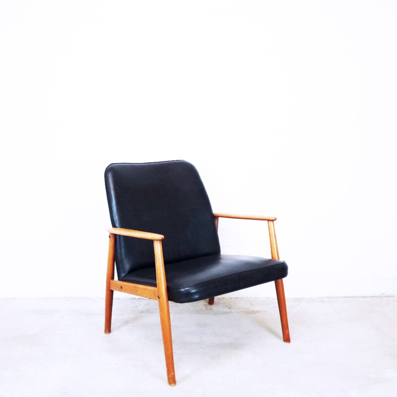 Vintage leatherette scandinavian armchair - 1960s