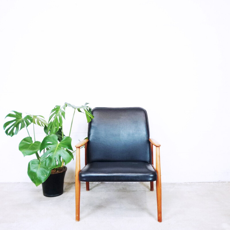 Vintage leatherette scandinavian armchair - 1960s