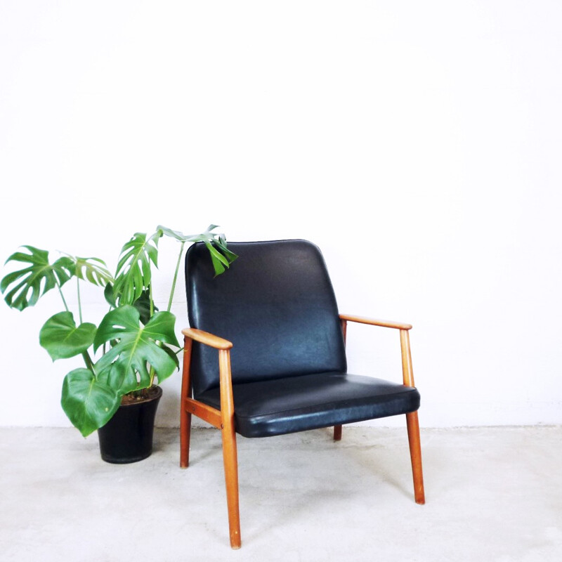 Fauteuil scandinave vintage en skai - 1960