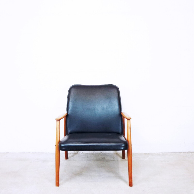 Vintage leatherette scandinavian armchair - 1960s