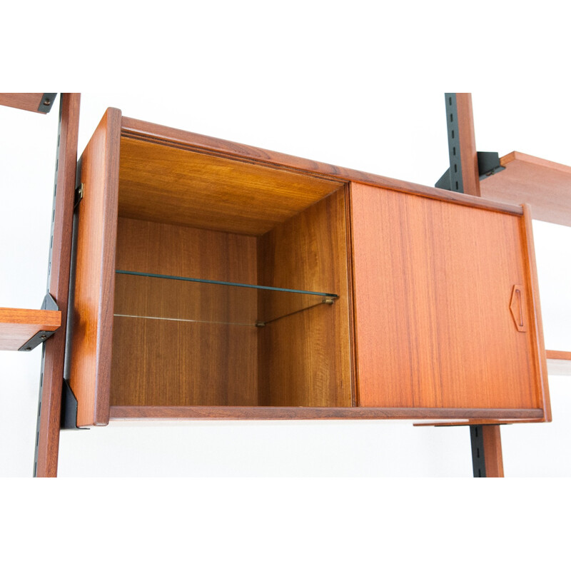 Vintage Italian Teak Brass Wall Unit Bookshelf - 1950s