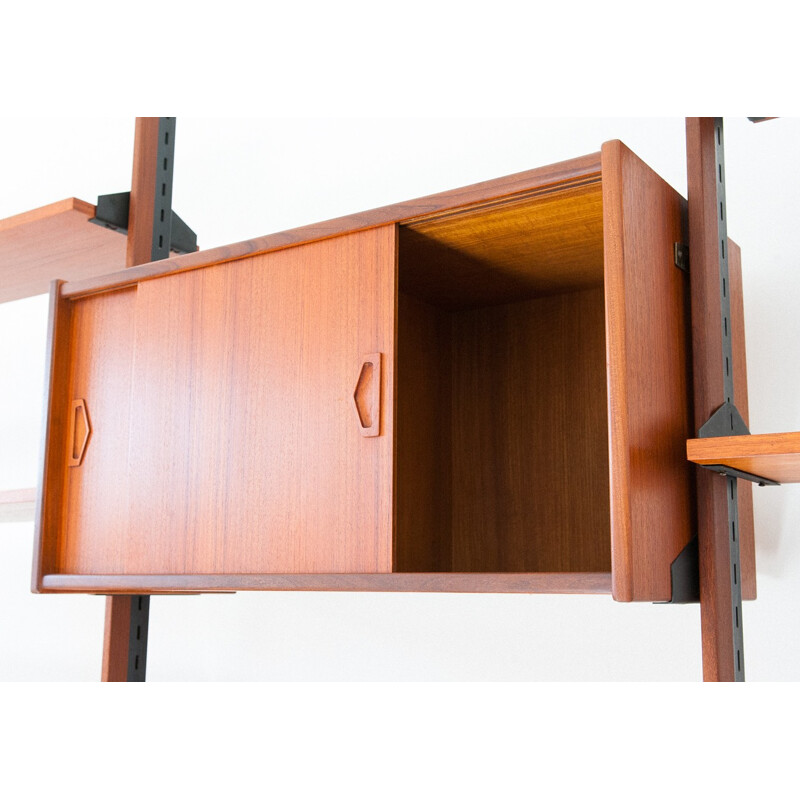 Vintage Italian Teak Brass Wall Unit Bookshelf - 1950s