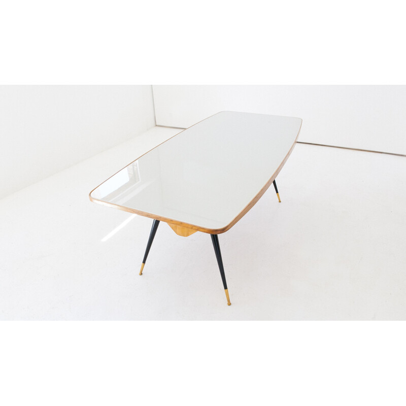 Vintage Italian conference table in oak and brass - 1950s