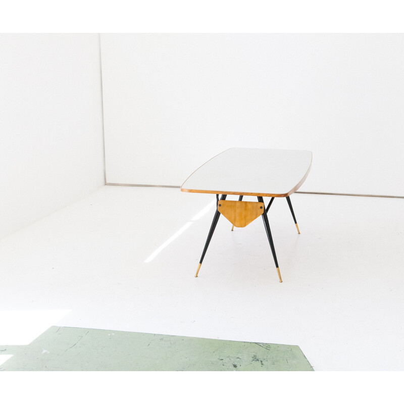 Vintage Italian conference table in oak and brass - 1950s