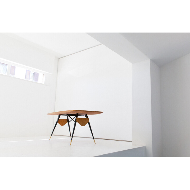 Vintage Italian conference table in oak and brass - 1950s