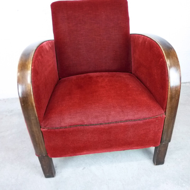 Vintage Armchair in red velvet - 1930s