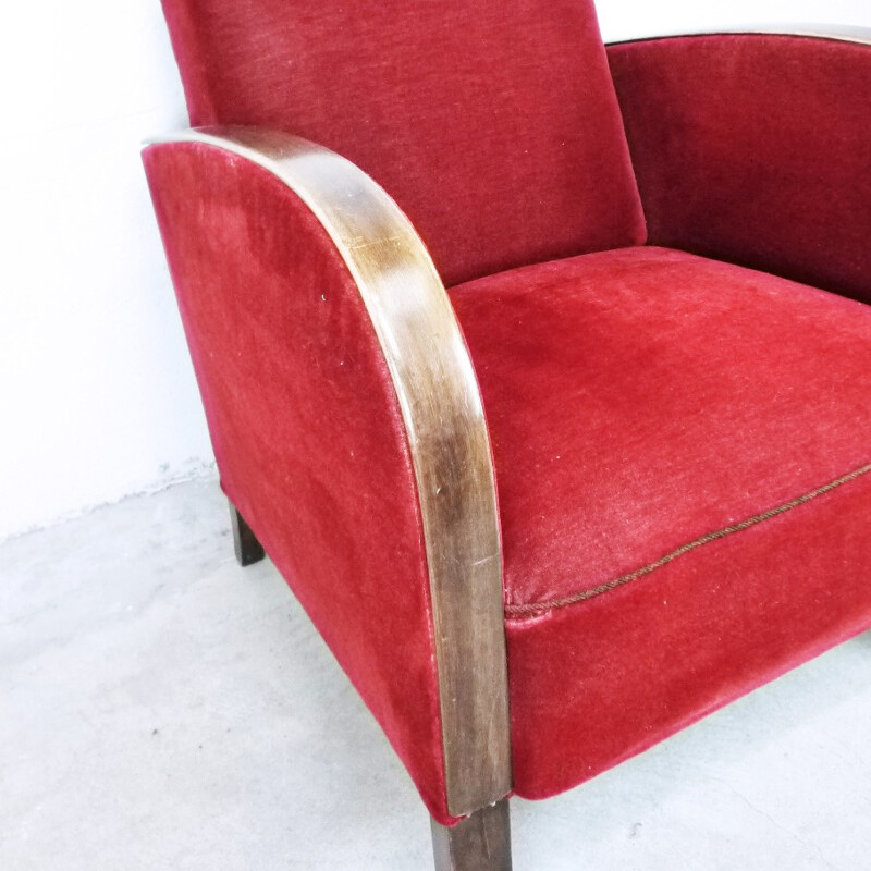 Fauteuil vintage en velours rouge - 1930