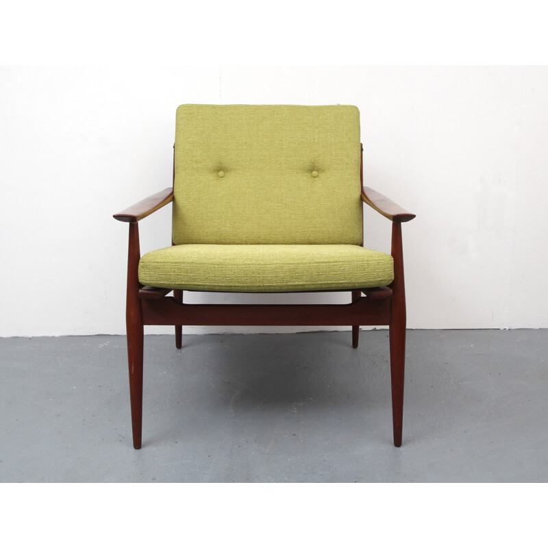 Fauteuil vert vintage en teck massif - 1960