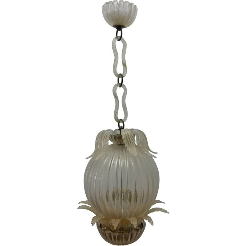 Leaf Chandelier with Murano Glass Cup by Barovier & Toso - 1960s
