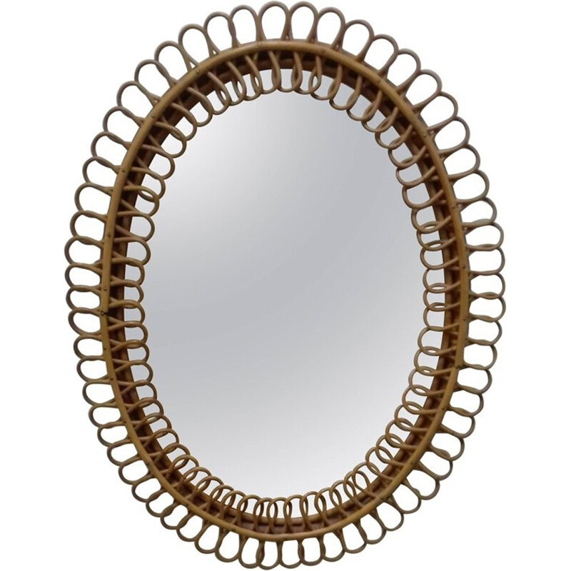 Rattan and wicker Vintage Mirror - 1950s