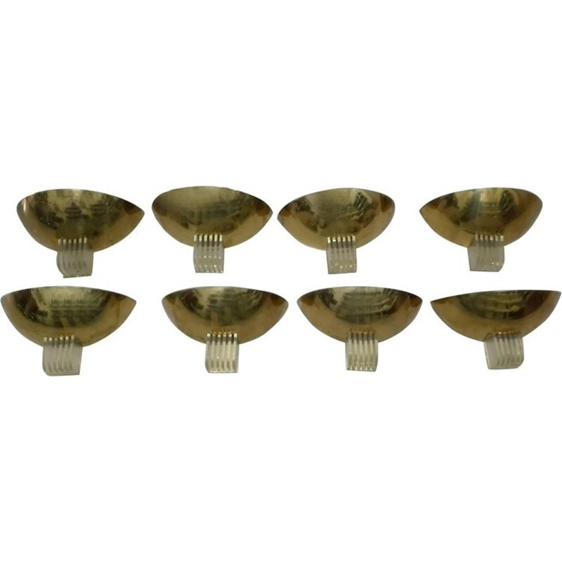 Set of 8 vintage wall lamps in brass and plexiglas - 1980s