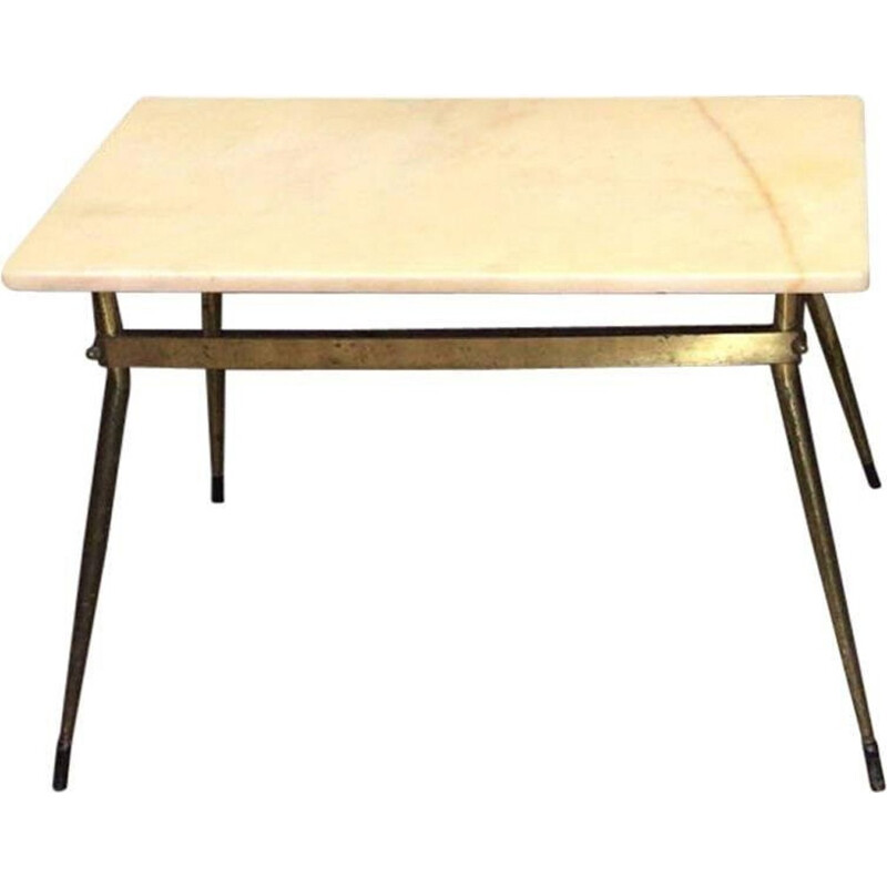 Table basse avec plateau rectangulaire en marbre et structure en fer - 1950