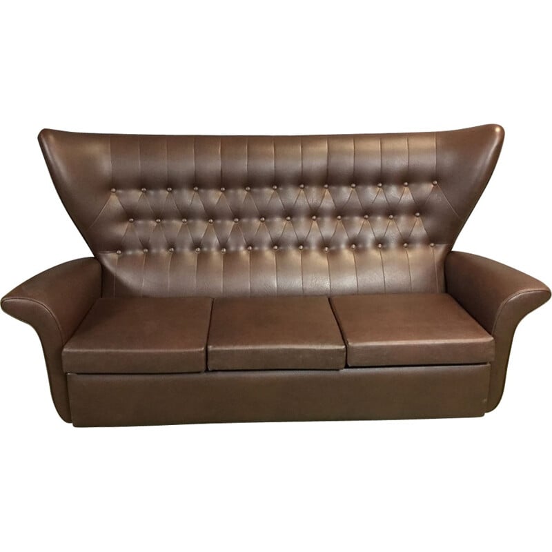 French vintage sofa in brown skaï - 1970s