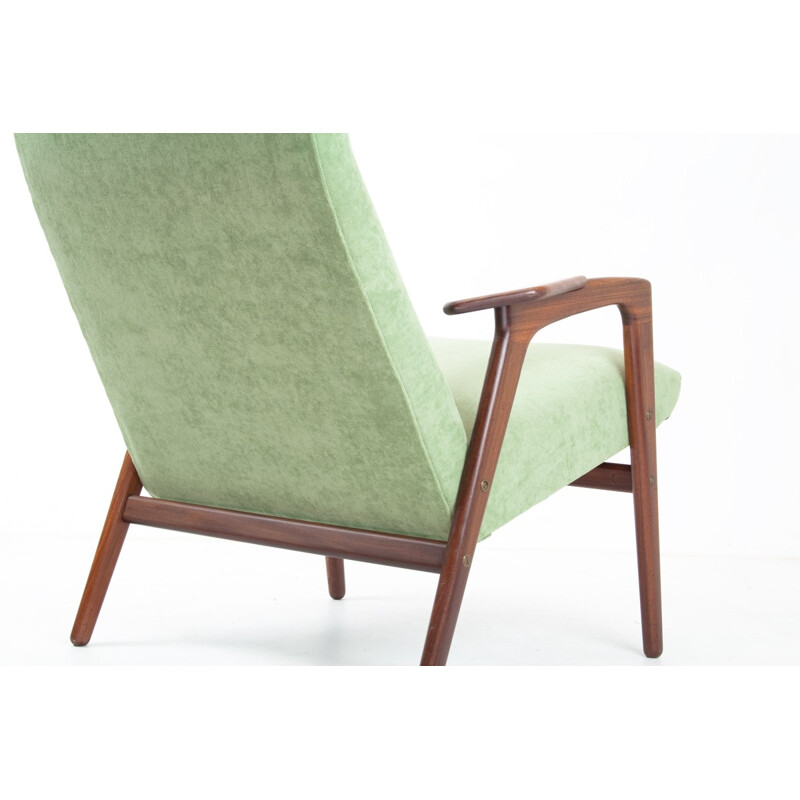  Scandinavian armchair in teak and mint green fabric, EKSTRÖM - 1950s