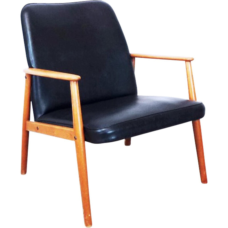 Fauteuil scandinave vintage en skai - 1960