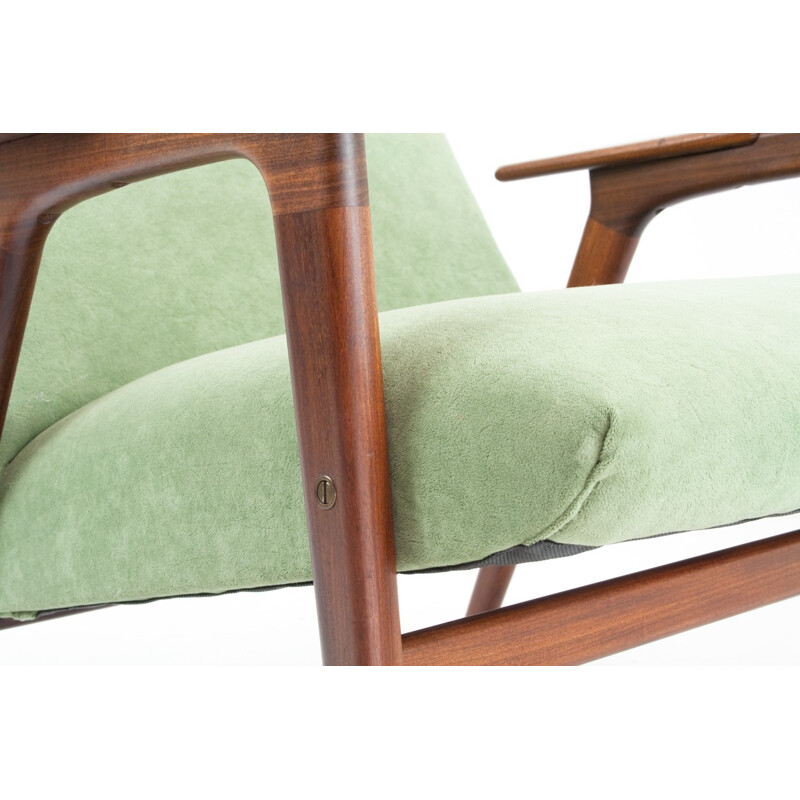  Scandinavian armchair in teak and mint green fabric, EKSTRÖM - 1950s