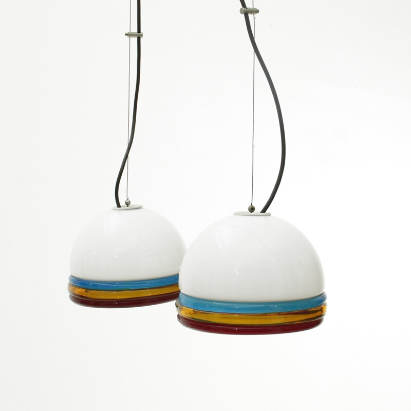 Vintage Set of 2 Murano colored glass pendant lamp - 1960s