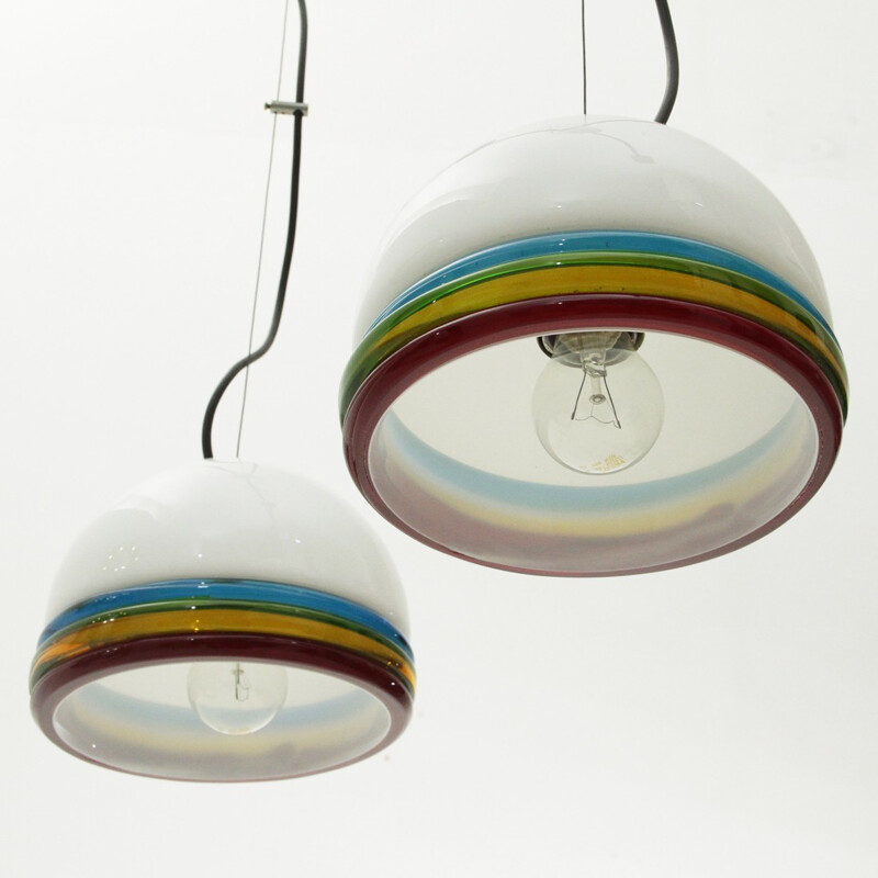 Suite de 2 suspensions en verre coloré Murano vintage - 1960