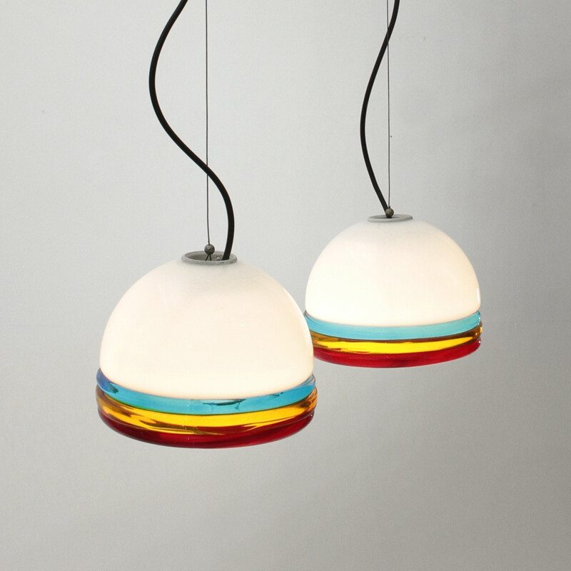 Vintage Set of 2 Murano colored glass pendant lamp - 1960s
