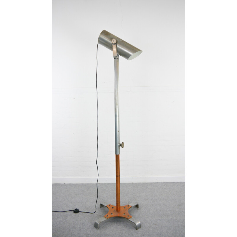 Vintage industrial floor lamp in copper and grey - 1980s