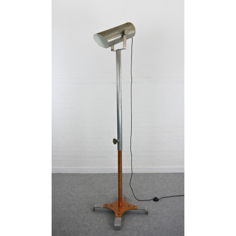Vintage industrial floor lamp in copper and grey - 1980s