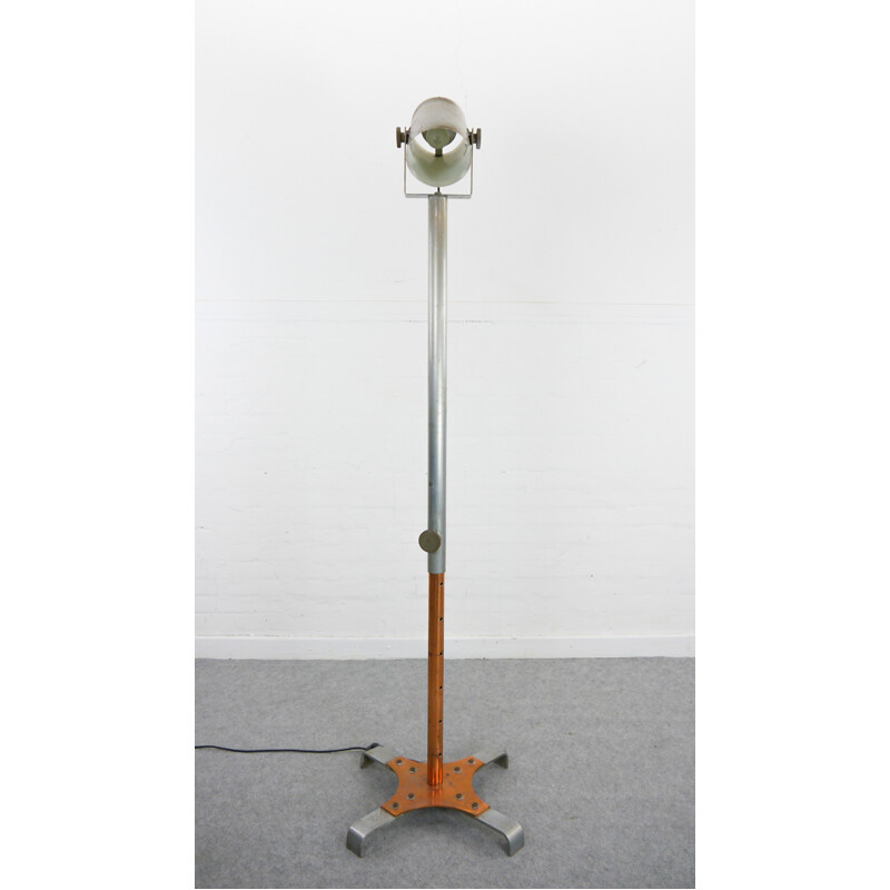 Vintage industrial floor lamp in copper and grey - 1980s