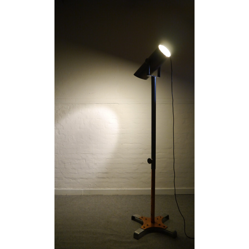 Vintage industrial floor lamp in copper and grey - 1980s