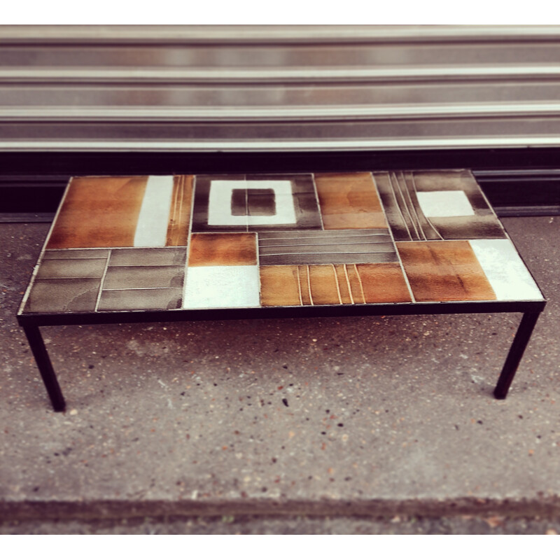 Coffee table in metal and ceramic, Roger CAPRON - 1950s