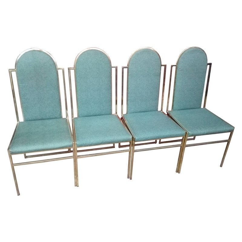 Suite de 4 chaises à repas avec structure en laiton vintage par Romeo Rega - 1970