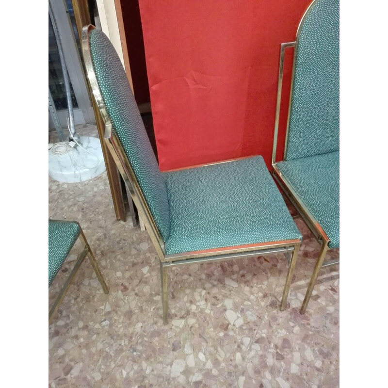 Vintage set of 4 dining Chairs with Brass Frame by Romeo Rega - 1970s