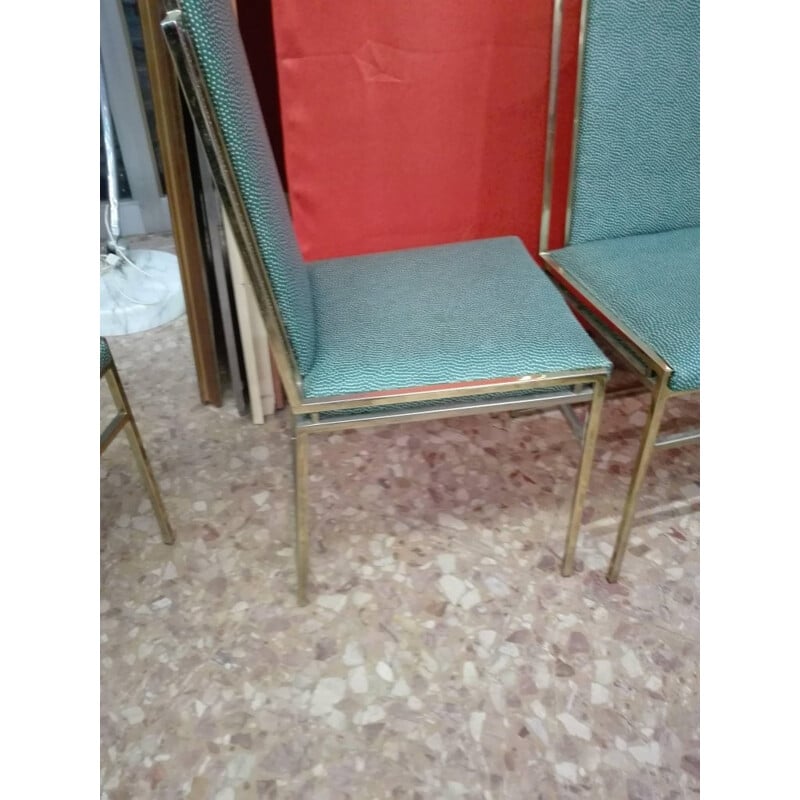 Suite de 4 chaises à repas avec structure en laiton vintage par Romeo Rega - 1970