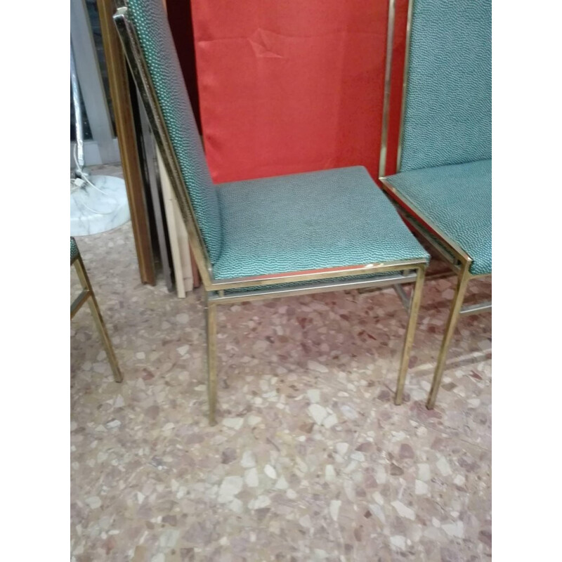 Vintage set of 4 dining Chairs with Brass Frame by Romeo Rega - 1970s