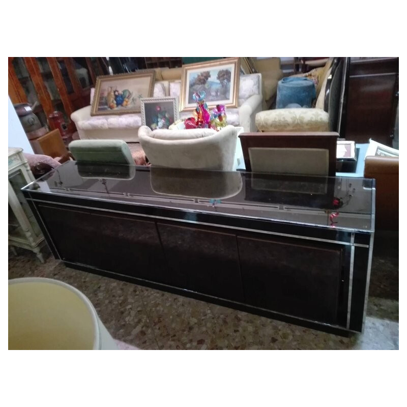 Vintage Wooden Metal and Glass Crystal sideboard 1970s