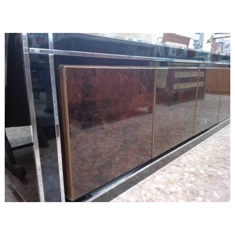 Vintage Wooden Metal and Glass Crystal sideboard 1970s