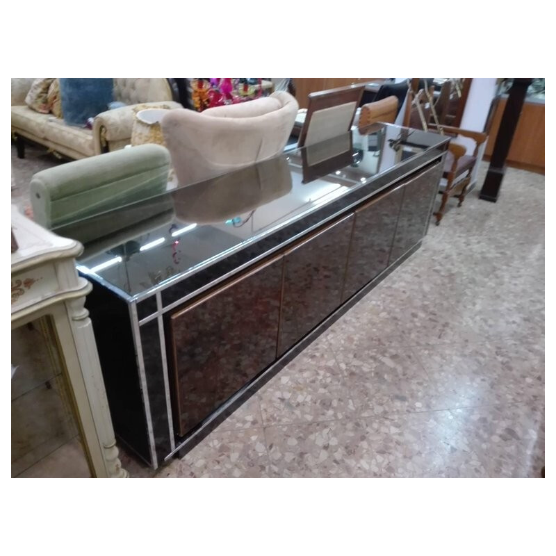 Vintage Wooden Metal and Glass Crystal sideboard 1970s