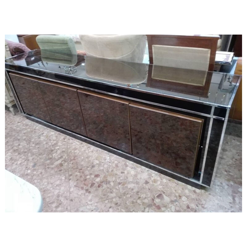 Vintage Wooden Metal and Glass Crystal sideboard 1970s