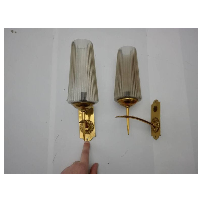 Vintage pair of brass and murano sconces - 1950s