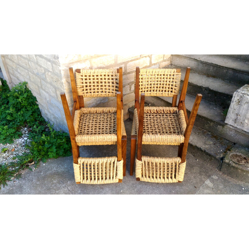 Suite de 4 chaises en hêtre vintage par Adrien Audoux & Frida Minet pour Vibo - 1950
