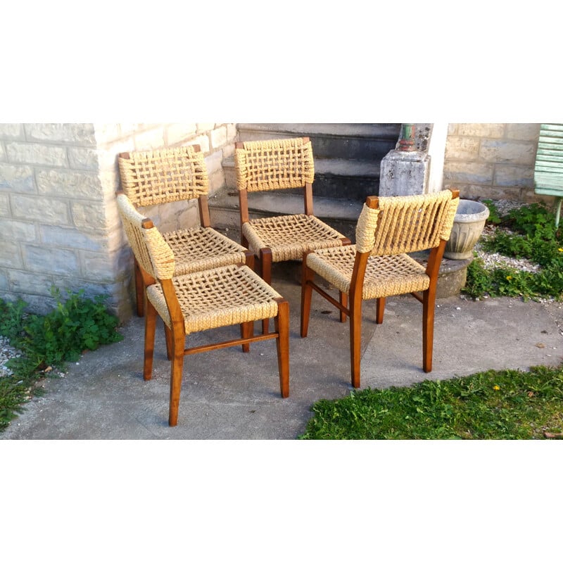 Vintage set of 4 beech chairs by Adrien Audoux & Frida Minet for Vibo - 1950s